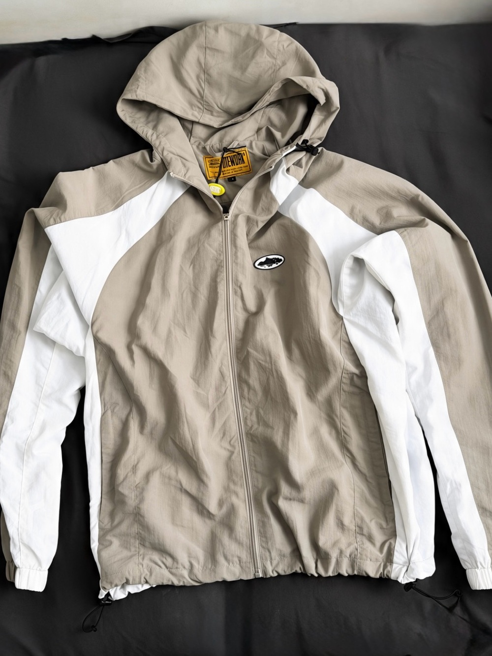 Men's Hooded Windbreaker Jacket in Beige and White by